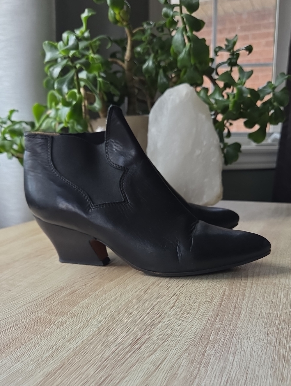 Acne Black Leather Point Toe Chelsea Boots